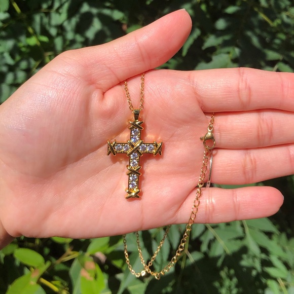 Jewelry - 18K Gold Plated Diamond Cross Necklace